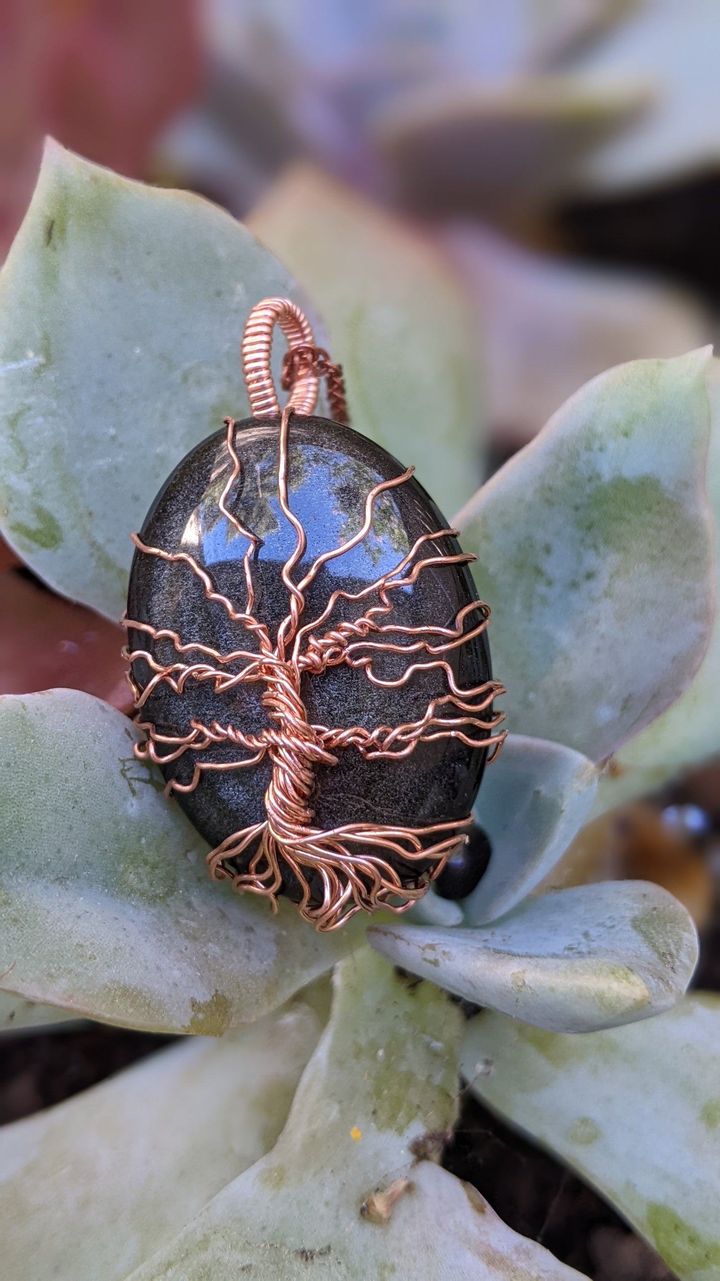 Tree of Life Golden Obsidian Wire Wrapped Crystal Pendant