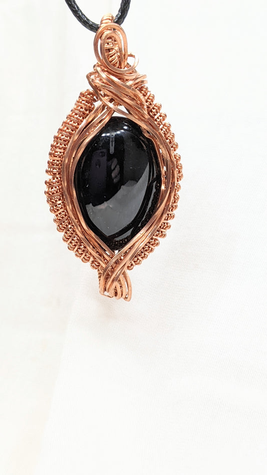 Handmade Wire Wrapped Black Agate Coiled Pendant