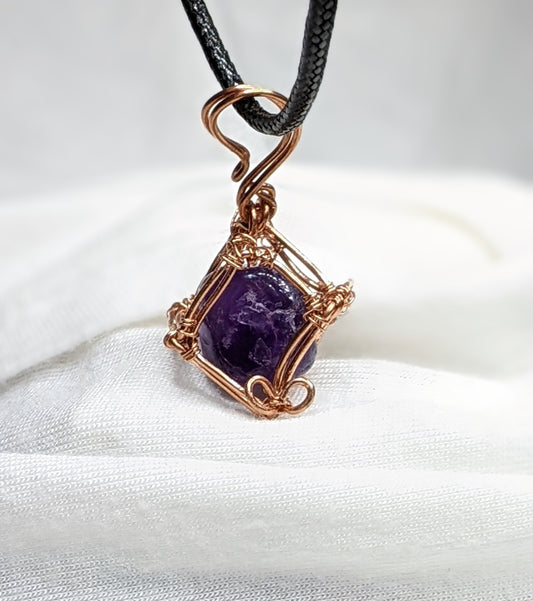 Cubed Wire Wrapped Amethyst Pendant