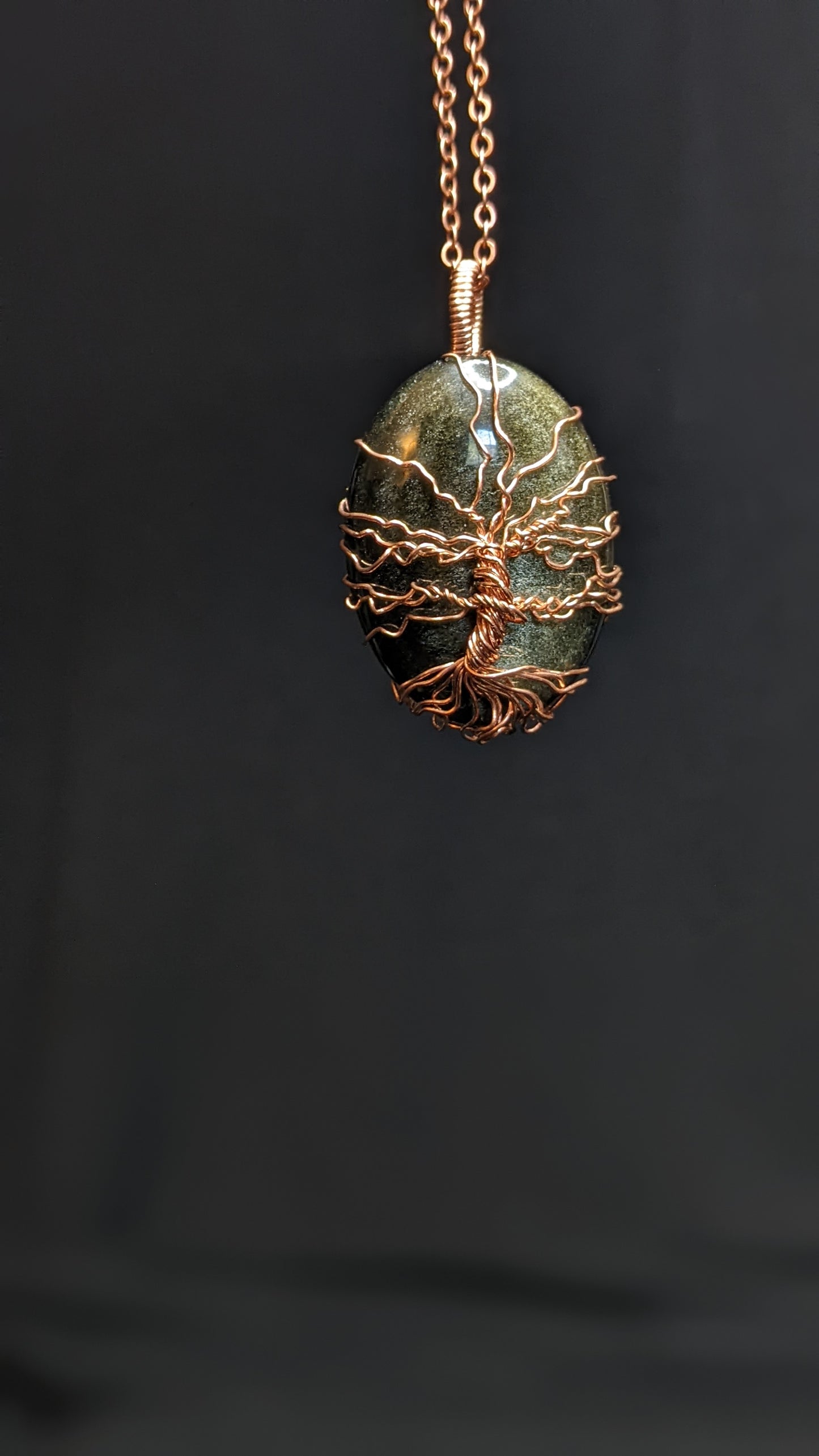Tree of Life Golden Obsidian Wire Wrapped Crystal Pendant