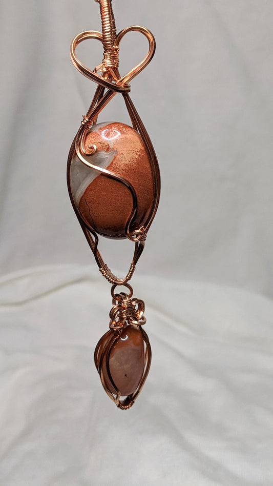 "Match Made in Heaven" Two Piece Dangling Red Banded Agate Pendant