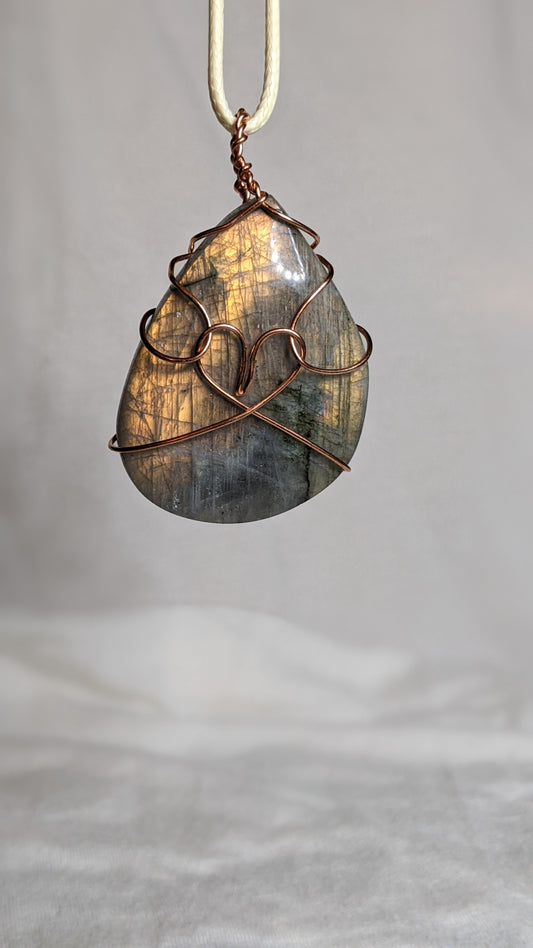 Large Labradorite with Heart Shaped Wire Wrapping