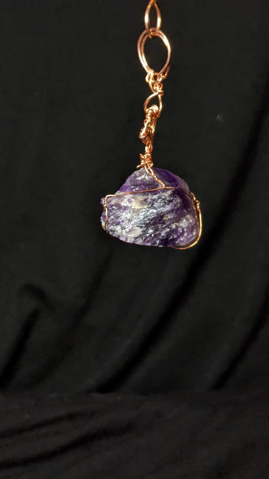 Raw Amethyst Chunk Wire Wrapped Pendant
